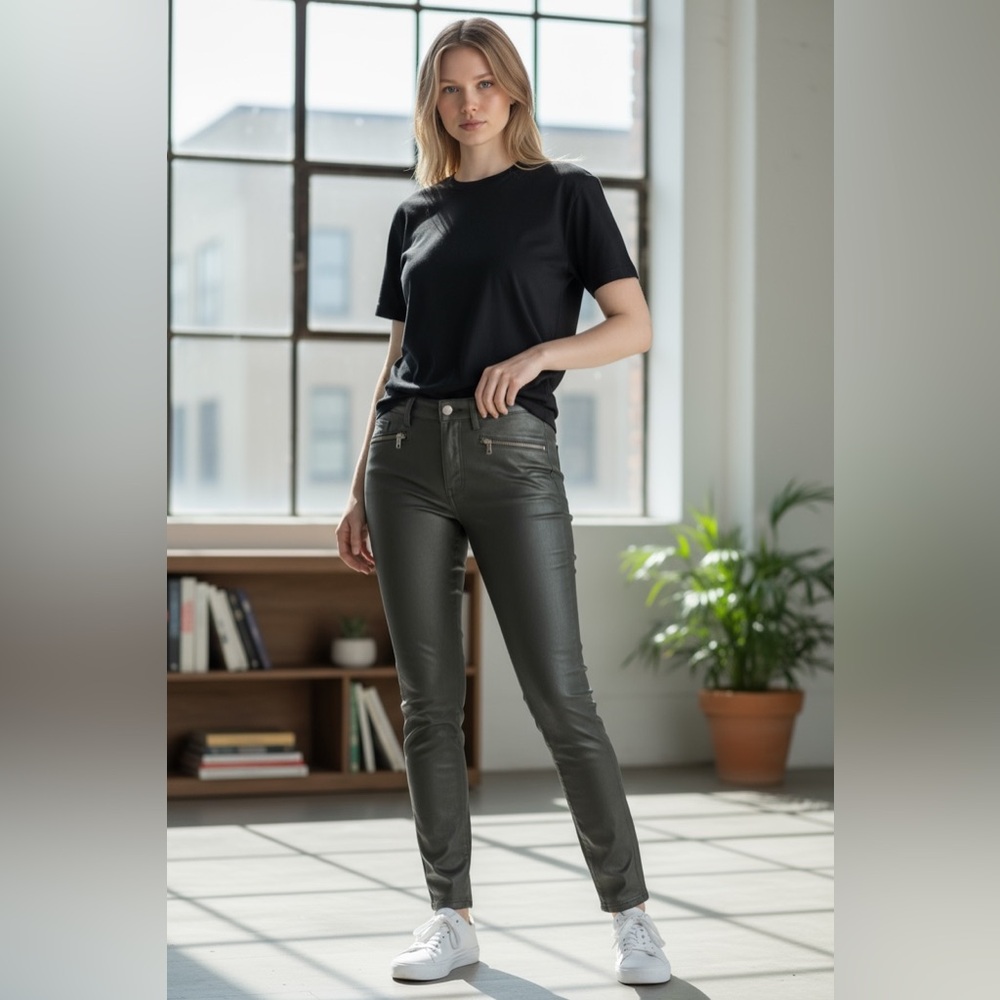 AG Adriano Goldschmied Faux Leather Skinny Legging Pants Olive Green Women’s